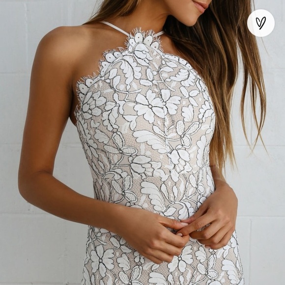 Lulus Delicate Darling beige and ivory lace bodycon dress size medium - Picture 6 of 16